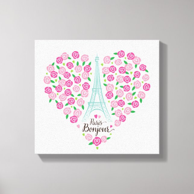 Paris Bonjour | Blommigt Heart Canvastryck (Framsida)
