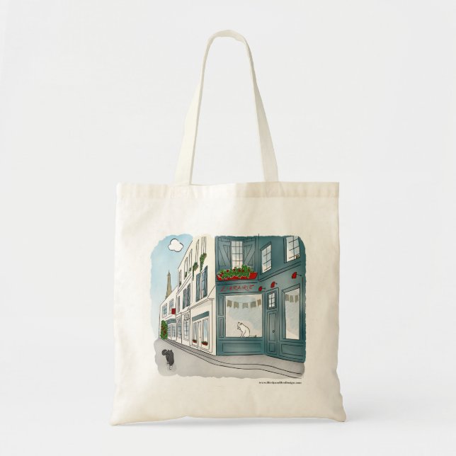 Paris Bookstore Cats Tote Bag Tygkasse (Framsidan)