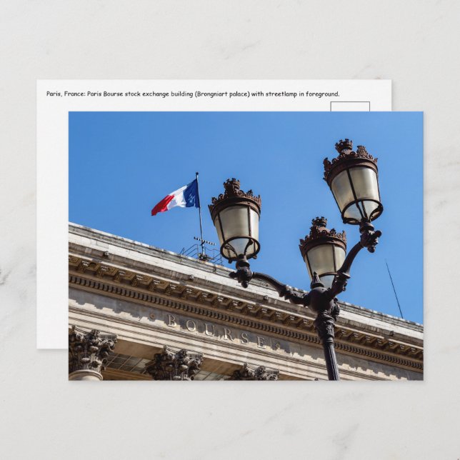 Paris Bourse börsen - Frankrike Vykort (Fram/baksida)