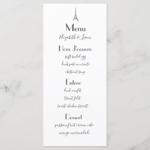 Paris Bröllop Menu Meny