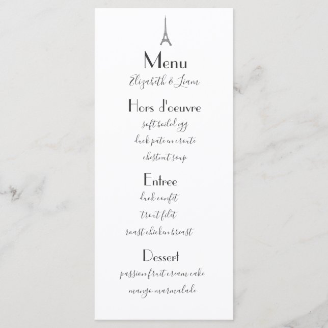 Paris Bröllop Menu Meny (Framsida)