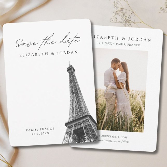 Paris Bröllop Minimalist Spara Datum Inbjudningar (Paris Wedding Minimalist Save the Date Invitation)