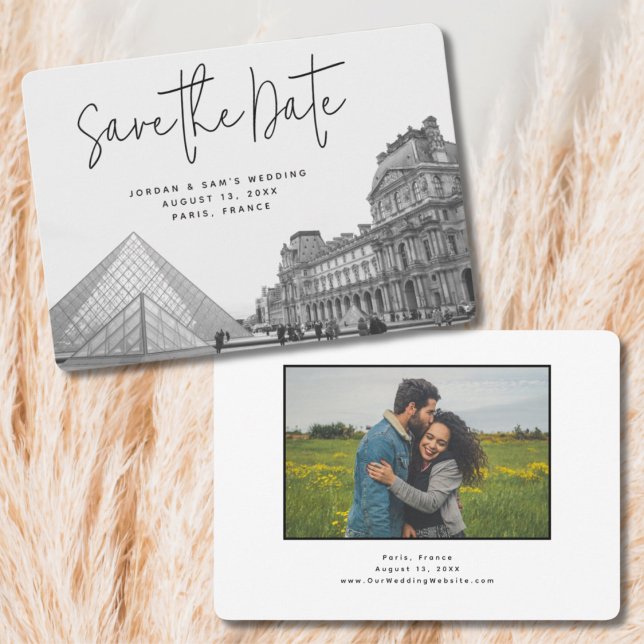 Paris Bröllop Save the Date Foto Inbjudan (Paris Wedding Save the Date with Engagement Photo)