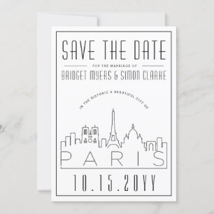 Paris Bröllop Stiliserad Skyline Spara datum Inbjudningar