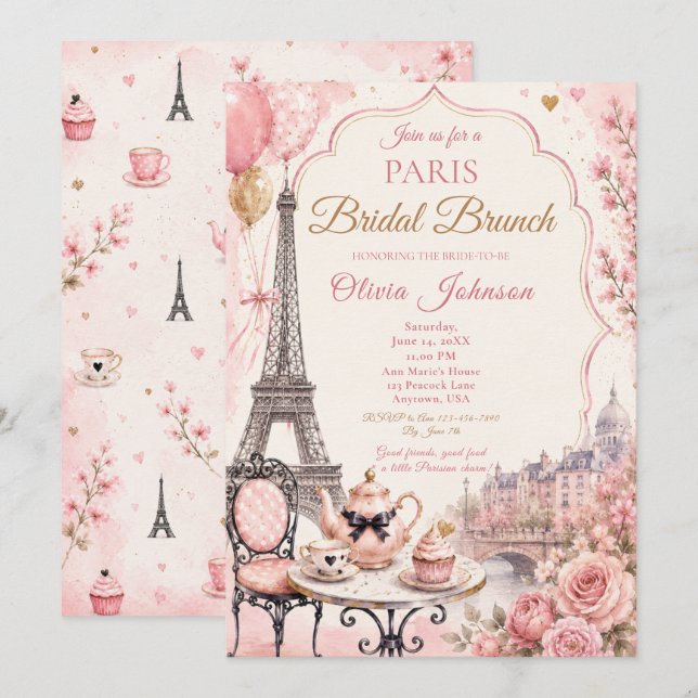 Paris Bröllopsbrunch Inbjudningar (Fram/baksida)
