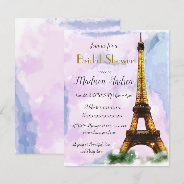 Paris Bröllopsdusch Inbjudningar (Fram/baksida)