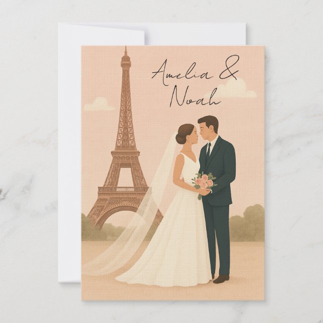 Paris bröllopsinbjudan | Elegant Eiffeltorn  Inbjudningar (Framsida)