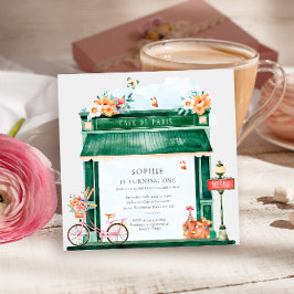 Paris Cafe Boulangerie Watercolor Birsthday Party Inbjudningar