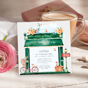 Paris Cafe Boulangerie Watercolor Birsthday Party Inbjudningar