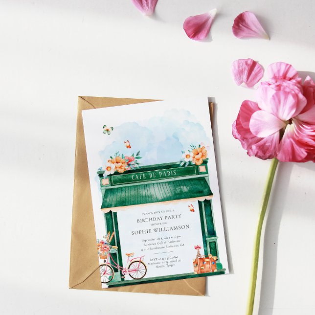 Paris Cafe Boulangerie Watercolor Födelsedagsfest Inbjudningar (Skapare uppladdad)