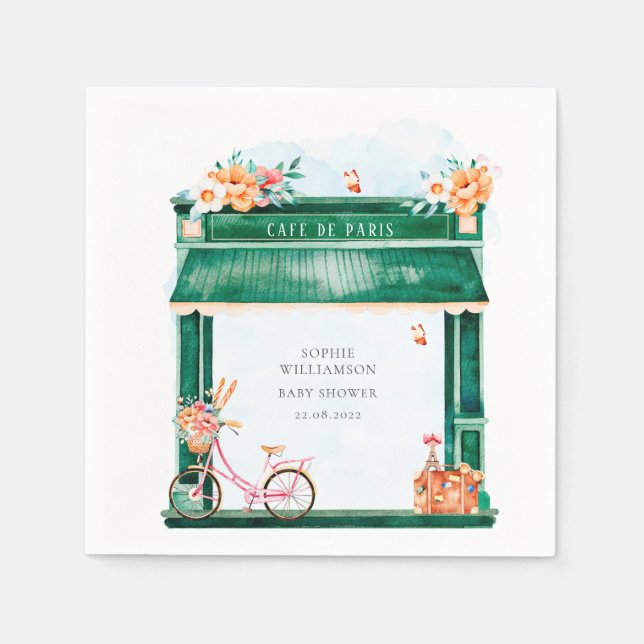 Paris Cafe Boulangerie Watercolor Pappersservett (Framsidan)