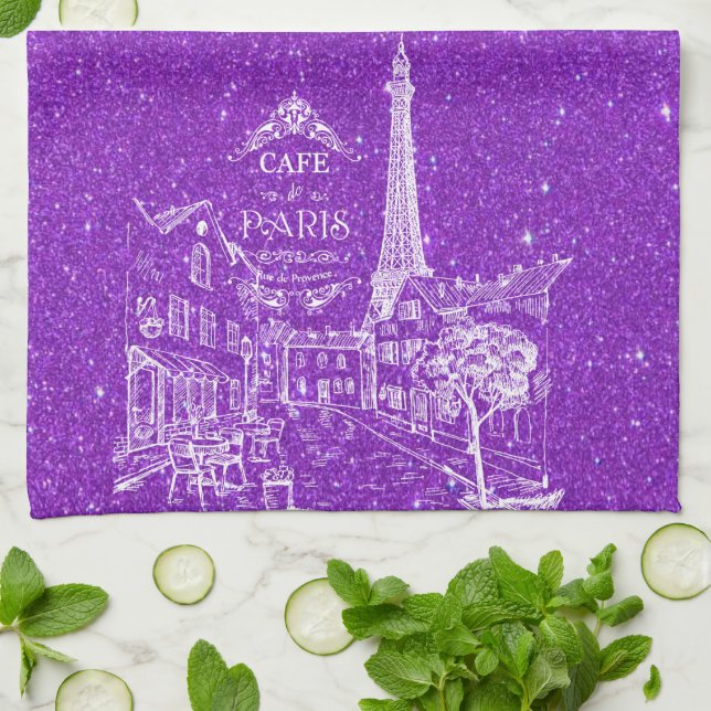 Paris café glitter kökshandduk (Vikta)