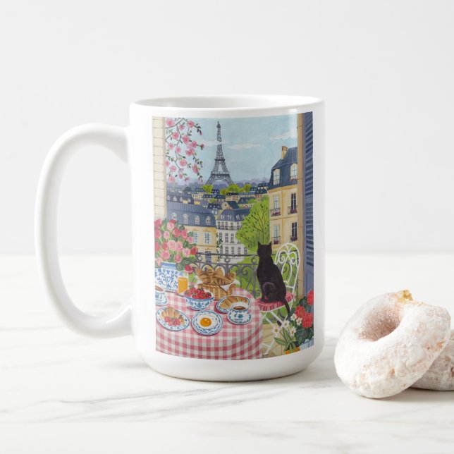 Paris Café Illustration Eiffel Tower Coffee Kaffemugg (Med munk)