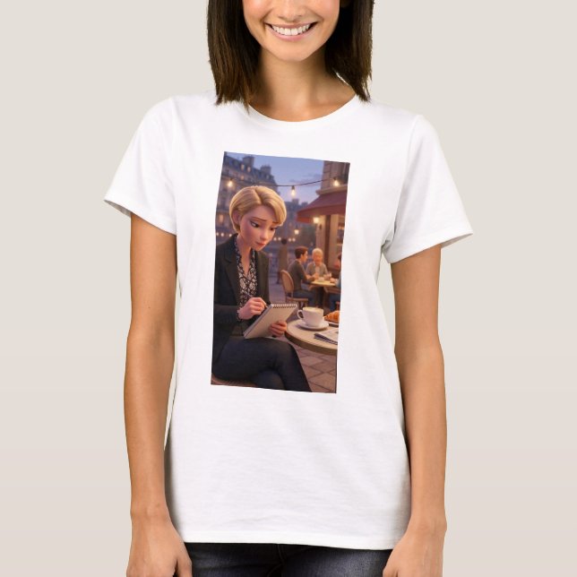 Paris Café Journalflicka T-Shirt (Framsida)