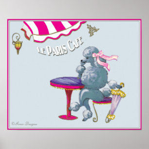 Paris Cafe Silver Pudel Poster Skriv ut