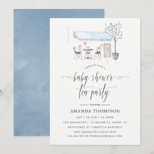 Paris Cafe Watercolor Baby Shower Tea Party Inbjudningar