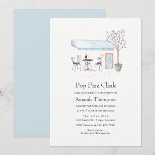 Paris Café Watercolor Pop Fizz Clink Bröllopsdusch Inbjudningar