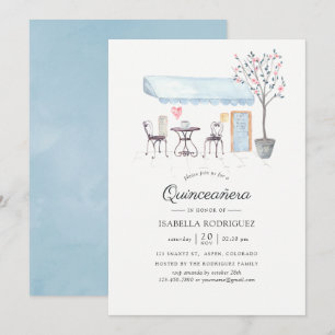 Paris Café Watercolor Quinceañera Inbjudningar