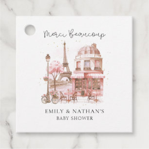 Paris Cafe Watercolor Script Baby Shower Merci Gåvor Etiketter