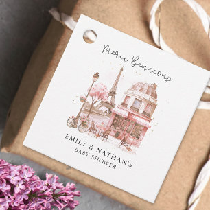 Paris Cafe Watercolor Script Baby Shower Merci Gåvor Etiketter