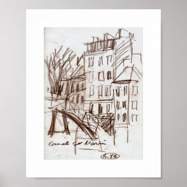 Paris Canal St Martin Sketch Poster (Framsidan)