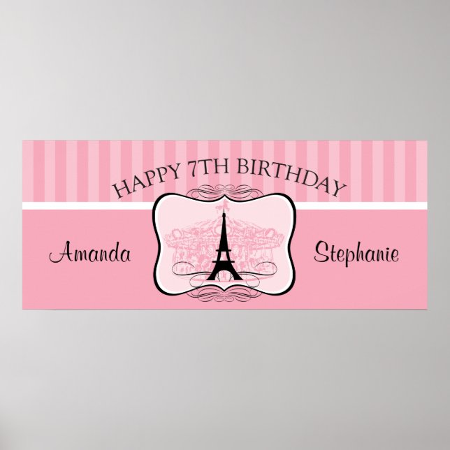 Paris Carousel 7:e Birthday Banner Poster (Framsidan)