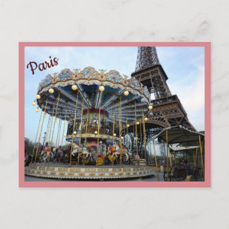 Paris Carousel (& Eiffel Torn) med text Vykort