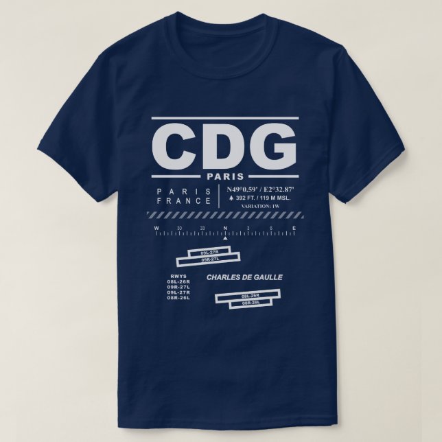 Paris Charles De Gaulle Airport CDG Tee Shirt: (Design framsida)