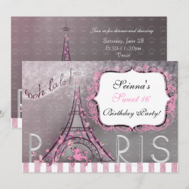 Paris Chic Glitter Eiffeltornet Fest Sweet 16 Inbjudningar
