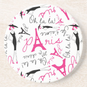 Paris Chic Rosa Black and White Underlägg Sandsten