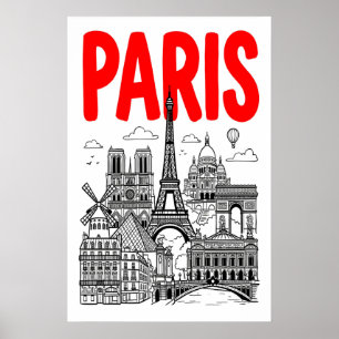 Paris City Konsttryck Fet Röd Typografi med Poster