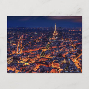 Paris City Night Eiffel Torn European Art Vykort
