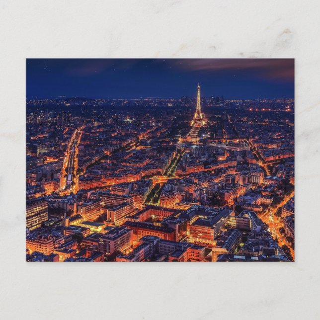 Paris City Night Eiffel Torn European Art Vykort (Framsida)