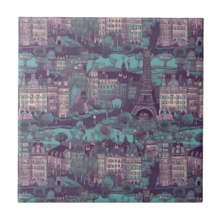 Paris Cityscape i vattenbrukets vintage Kakelplatta
