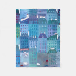 Paris Cityscape Painting i Blue Fleecefilt