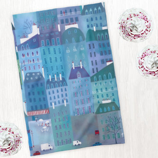 Paris Cityscape Painting i Blue Kökshandduk