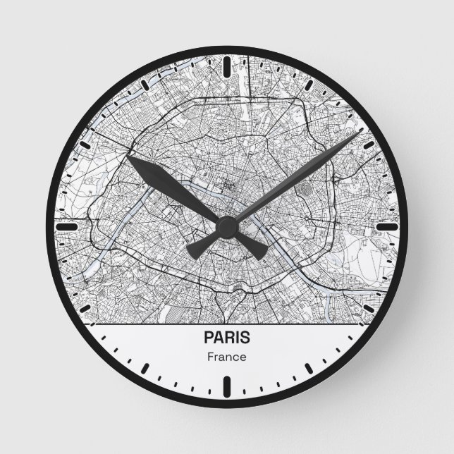 Paris Clock City Line Art Rund Klocka (Framsida)