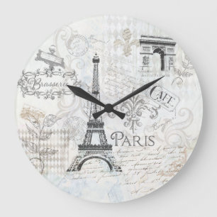 Paris Collage art Clock Stor Klocka