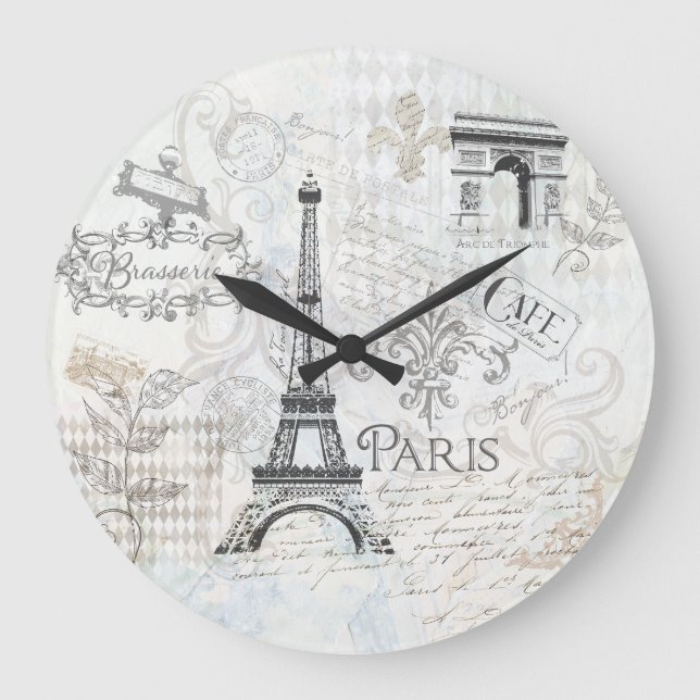 Paris Collage art Clock Stor Klocka (Framsida)