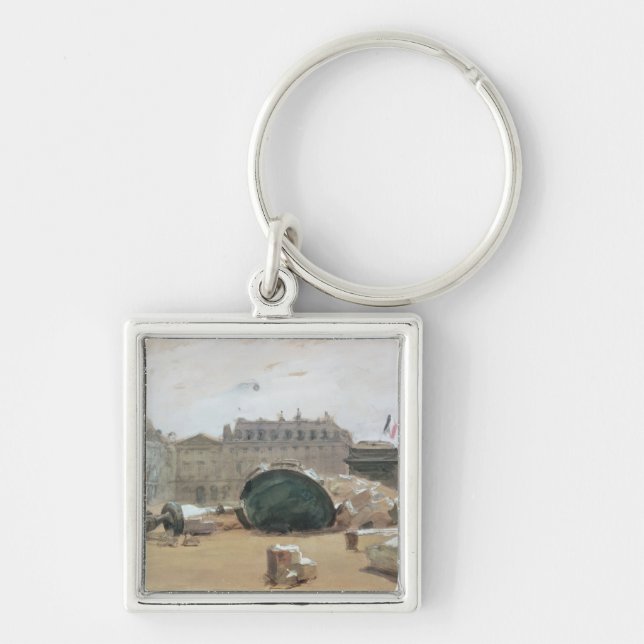 Paris Commune Fyrkantig Silverfärgad Nyckelring (Framsidan)