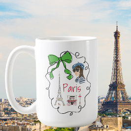 Paris Coquette Eiffel Torn Cafe Grönt Bow Ram Kaffemugg