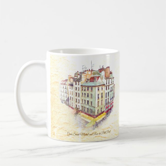 Paris Corner View Saint Michel & Rue du Petit Pont Kaffemugg (Vänster)