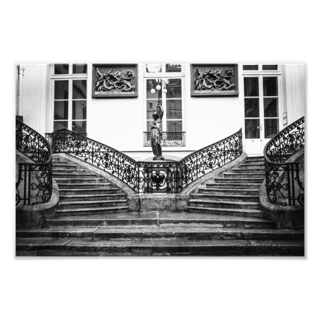 Paris Courtyard och Trappor - Black and White Fototryck (Framsidan)