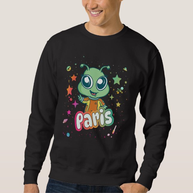 PARIS - Cute Boy Namn med söt Alien 1 Lång Ärmad Tröja (Framsida)