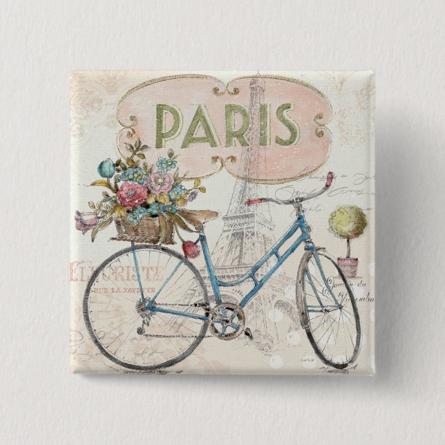 Paris cykel med blommor knapp (Framsida)