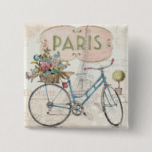 Paris cykel med blommor knapp