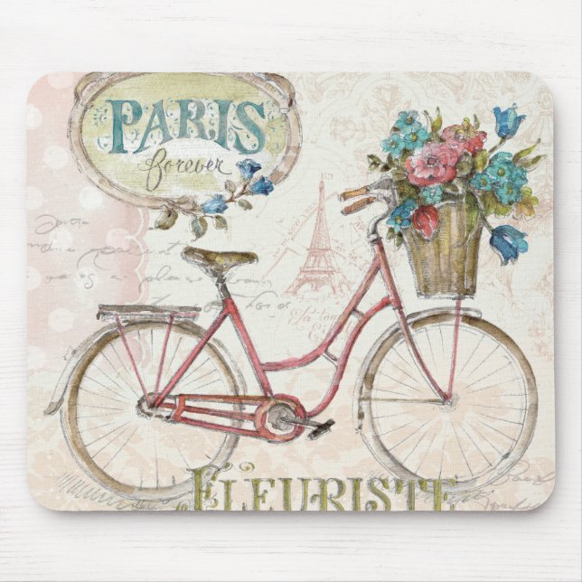 Paris cykel med främre blommor musmatta (Framsidan)