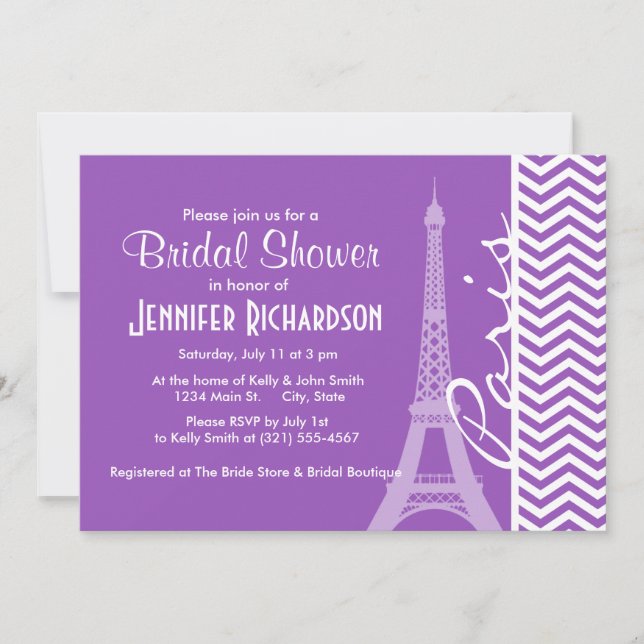Paris, Deep Lilac Chevron Rand Inbjudningar (Framsida)