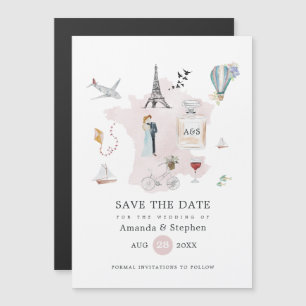 Paris Destination Bröllop Monogram Spara Datum Magnetisk Inbjudningskort