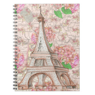 Paris Dreams in Rosa Flowers Anteckningsbok